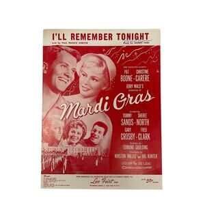 Ill‎ Remember Tonight Sheet Music 1958 Mardi Bras Pat Boone Fain Webster
